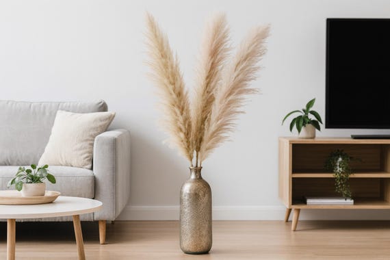 XXL Pampasgras getrocknet natur, extra fluffig - Boho-Deko - natürliche Vase Deko - Wohnkultur - 3 Stiele