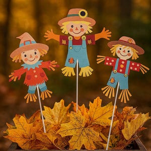 Scarecrow autumn stakes - set of 3 colorful metal stakes - autumn decoration for flower boxes or beds - Halloween decoration - gift idea
