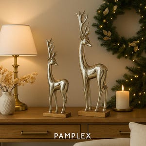 Silver metal deer - Christmas decoration figure, reindeer statue - elegant winter decoration, Christmas gift idea