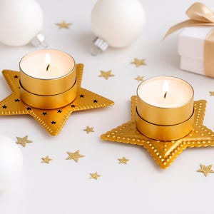 Tealight Star Gold – Tealight Holder Metal Star – Christmas Decoration – Festive Star-Shaped Candle Holder – Advent Table Decoration – Gift Idea