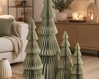 Papier Weihnachtsbaum Salbeigrün, Dekobaum mit Magnet, faltbar, Weihnachtsdekoration, Adventsdeko, Geschenkidee Weihnachten - 4 Größen
