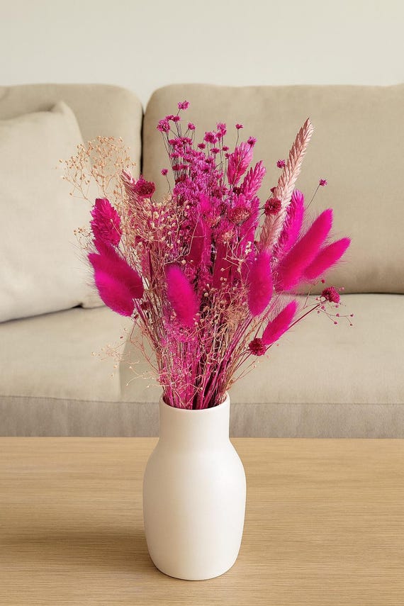 Trockenblumen Pink Mix - DIY Trockenblumenstrauß - Geschenk - DIY-Set, Blumen, Glasvase, Geschenkband - Tischdeko Hochzeit - Geschenkidee