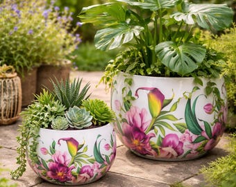 モダンな金属製の植木鉢、花柄のプランター、金属製の植木鉢 - リビングルームのプランター - スタイリッシュな装飾 - ガーデニングギフトのアイデア