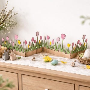 Paasdecoratie, lentebloemenweide, houten, opvouwbaar, vensterbankdecoratie, lentedecoratie, natuurlijk en kleurrijk, paastafeldecoratie, houten - cadeau