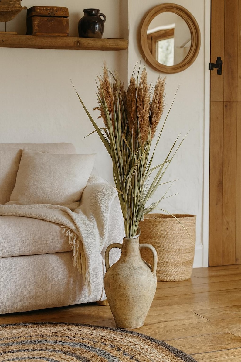 Natuurlijk gedroogd rietgras - Pampasgras met bladeren - gedroogd gras - gedroogde bloem voor boho-decoraties - 10 stengels afbeelding 2