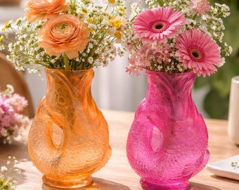 Glass fish vase, modern decorative vase, colorful glass vase in pink or orange, living room table decoration, stylish home decor - gift idea