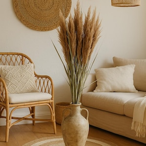 Natuurlijk gedroogd rietgras - Pampasgras met bladeren - gedroogd gras - gedroogde bloem voor boho-decoraties - 10 stengels afbeelding 1