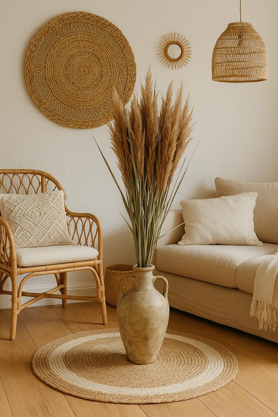 Natürliches Schilfgras getrocknet - Pampasgras mit Blättern- getrocknete Gräser - Trockenblume für Boho-Dekorationen - 10 Stiele