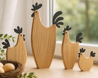 Wooden chicken decoration, natural black, wooden Easter decoration, spring decoration - modern wooden figure, natural Easter decoration, Easter gift idea