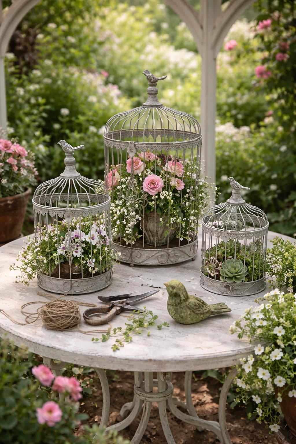 Deko Vogelkäfig Vintage Stil, Gartendeko Metall, romantische Gartendeko, shabby chic -Geschenkidee Garten