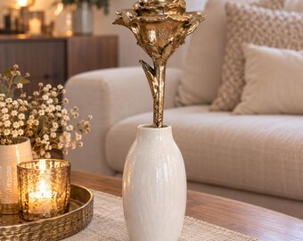 Rosa decorativa color oro rosa, rosa artificiale antica, fiore decorativo, decorazione da tavolo per soggiorno, decorazione per matrimonio, idea regalo – 41 cm