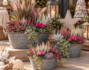 Vaso in zinco per piante, fioriera in metallo con manici – vaso da fiori in zinco – decorazione da giardino in stile rustico – resistente alle intemperie – 3 misure