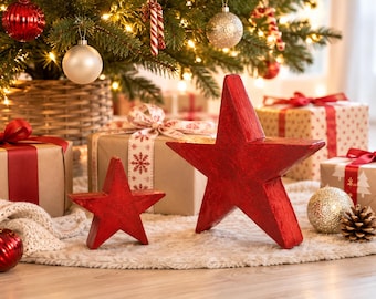 Red wooden star, Christmas decoration star for standing, wooden decorative star, Christmas table decoration, Advent window decoration – gift idea – 2 sizes