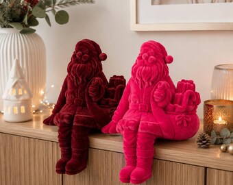 Kantenhocker Nikolaus beflockt 30 cm, Weihnachtsmann in Pink oder Samtrot, Weihnachtsdeko, Weihnachtsfigur, Fensterbank Deko - Geschenkidee