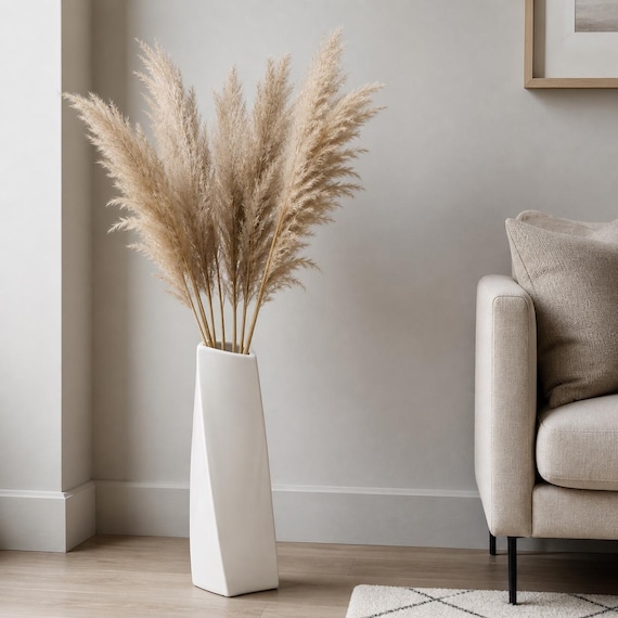 Floor Vase, Matte White, Modern Ceramic Vase, Large Vase, Twisted Designer Vase, Minimalist Decorative Vase for Pampas Grass - 3 Sizes