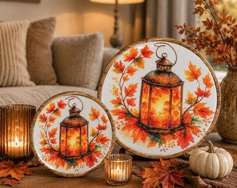 Holzteller Herbst, Dekoteller Herbstdeko, Teller emailliert - Herbstleuchten Design,  Tischdeko Landhaus - Geschenkidee - 2 Größen