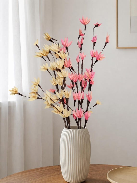 Holzblumen Zweige, Dekozweige für Vase, Blütenzweige Rosa Beige, Frühlingsdeko, Naturdeko - Wohnzimmer Deko - Geschenkidee
