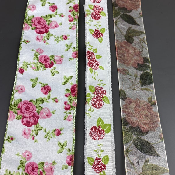 Schleifenband/ Geschenkband /Bänderpaket in wunderschönen Rosenmuster, Vintagestil