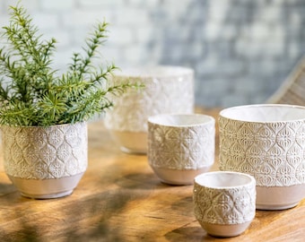 Doniczka, biały beż - donica - doniczka ceramiczna &quot;Kreta&quot; doniczki, dekoracja boho - 3 rozmiary