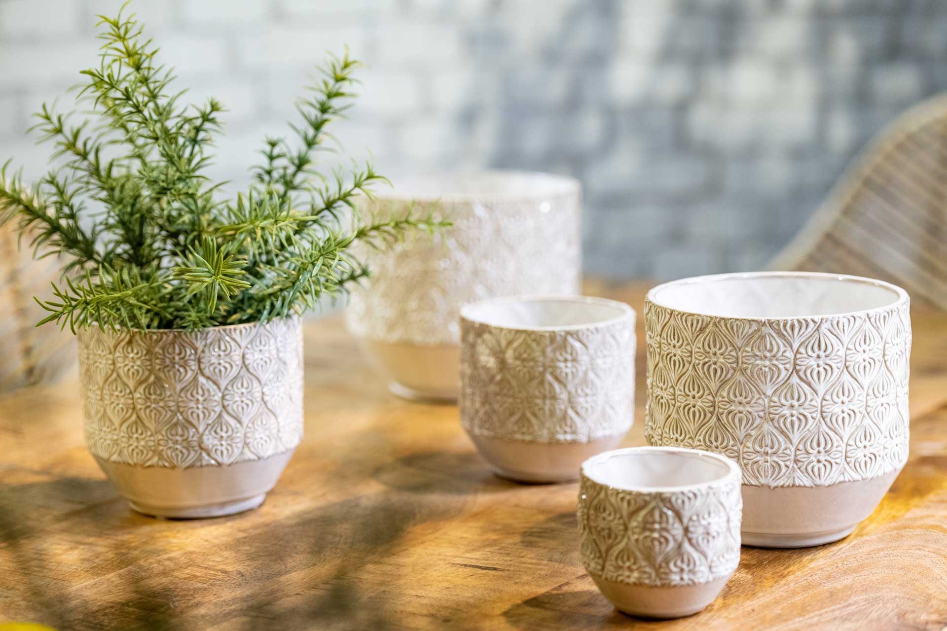 Blumentopf, weiß beige - Übertopf - Keramiktopf „Kreta“ Pfanztöpfe, Boho Deko - 3 größen