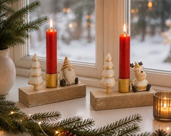 Wooden Christmas candle holders, Advent candle holders, wooden candlesticks, Santa Claus or reindeer, Christmas decorations, gnomes - gift idea
