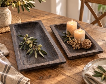 Vassoio in legno, vassoio decorativo in legno di paulownia, ciotola in legno, antracite, vassoio naturale, decorazione da tavolo per soggiorno – idea regalo, 2 misure