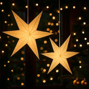 White Christmas star, paper star with light – Christmas window decoration – decorative star for hanging – window lighting – gift idea