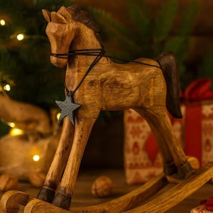 Decorative rocking horse wood - Christmas - Country house decoration - Natural wood - Rustic Christmas decoration - Gift idea - 50 cm