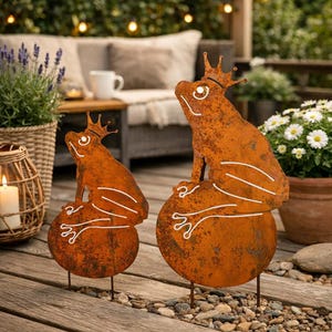 Gartenstecker Froschkönig, Roststecker Garten - Beetstecker Vintage - Bumentopf Deko - Geschenkidee Garten Deko - Wetterfest