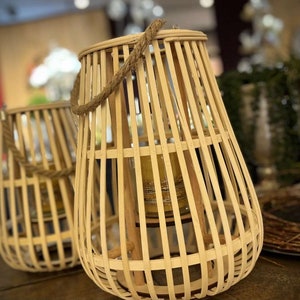 Large rattan lantern - wooden garden lantern - tealight glass - boho patio decoration - gift idea