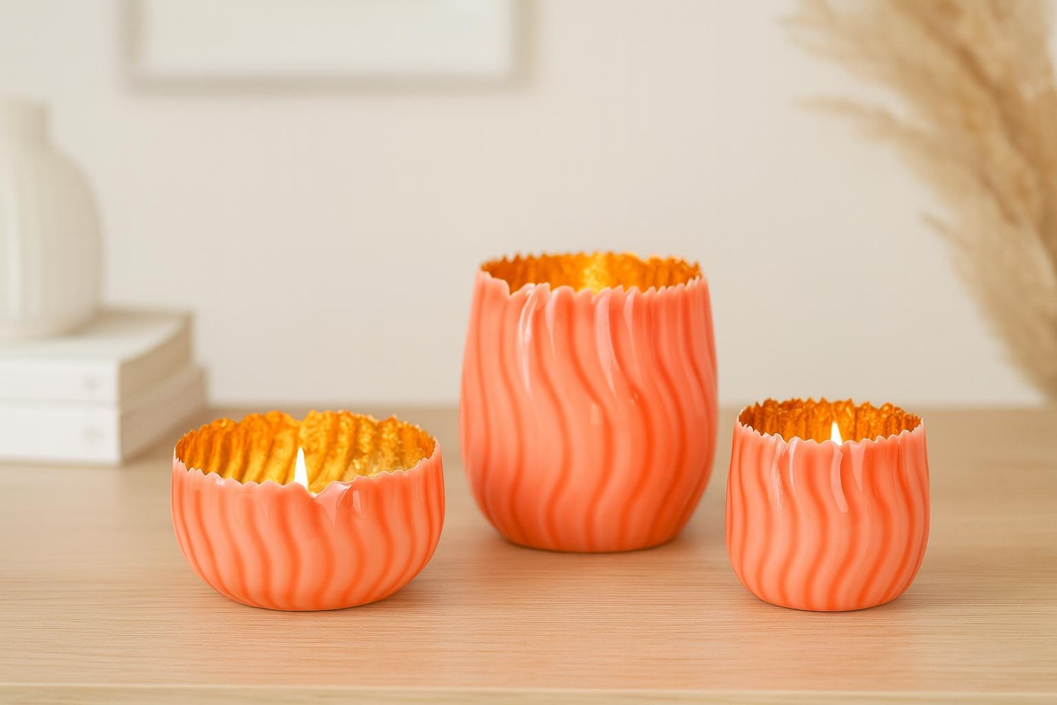 Windlicht orange Metall, Teelichthalter glänzend innen - Frühlings Deko - Kerzenhalter emailierte - Gartendeko - Geschenkidee - 3 Größen