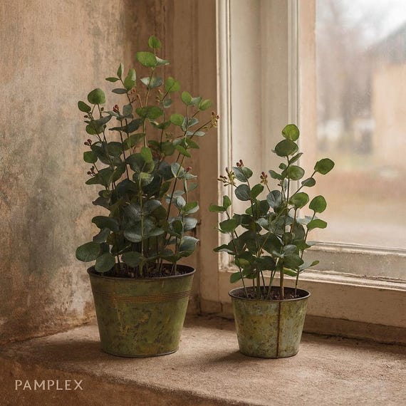 Knstlicher Eukalyptus im Zinktopf, Landhaus Deko - grn-natur -  Kunstpflanze Vintage Stil - Geschenkidee - Wintergarten Deko - 2 Gren -  Etsy.de