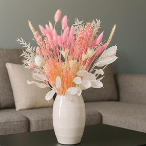 Dried flower bouquet pink and white, modern boho decoration bouquet with lunaria, dried flowers for living room or gift