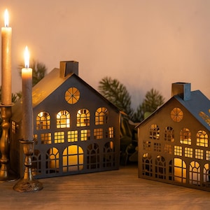 Light house - lantern house, antique grey - tealight house with 2 candle glasses - lantern in house shape - decorative house - gift idea - 2 sizes