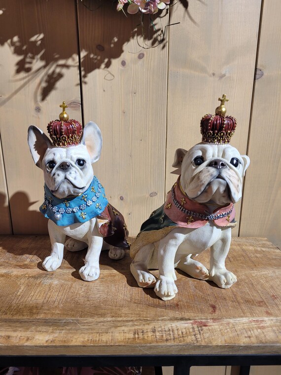 Bulldog Decorative Figure Royal Couple, French Bulldog Crown