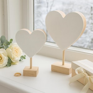 White wooden heart - Heart stand - Glitter wood decoration - Wedding table decoration heart, winter windowsill - Christmas decoration heart - Gift idea