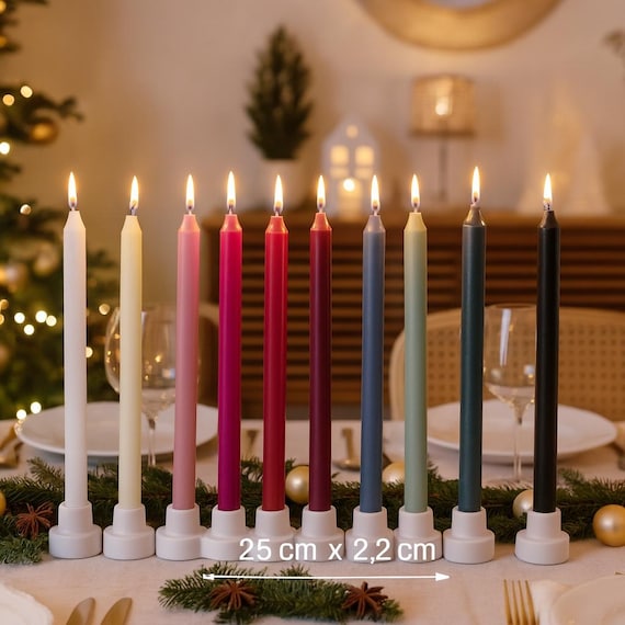 Bunte Stabkerzen, Kerzen 25cm – Set mit 12 Kerzen, Farbwahl, durchgefärbt, für Deko & Feste - Tischdeko Hochzeit, Geburtstag - Geschenkidee