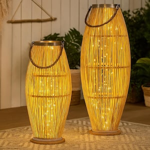 XL floor lantern - rattan lantern large - column lantern - home and patio decoration - boho style - gift idea - 2 sizes