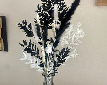 Trockenblumenstrauß “black & white” – inkl. Vase, Geschenk Set, naturdeko
