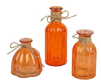 Orange glass vases - Boho style - vases with jute string for table decoration, wedding or spring decoration