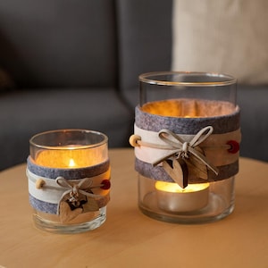 Felt lantern glass grey, tealight glass Christmas - candle holder set - table decoration - decorative glass decorated with felt - gift idea