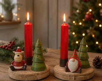 Wooden Christmas candle holders, Advent candle holders, Santa Claus candle holders, reindeer candle holders, Christmas decorations, Secret Santa - gift idea