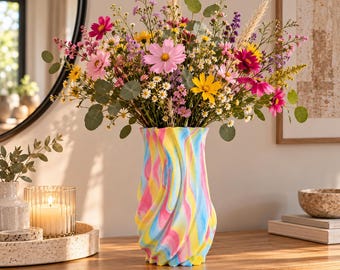 Vaso in ceramica colorata, vaso con design stampato in 3D – Impermeabile – Moderno vaso a forma di fiore arcobaleno – Decorazione per soggiorno – Idea regalo