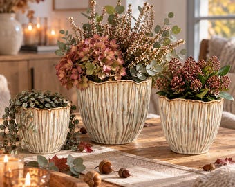 Ceramic flower pot, cream brown, decorative planter, rustic plant pot, table decoration, autumn decoration - living room decoration, gift idea - 3 sizes