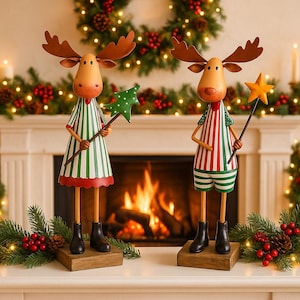 Magic Elk, Reindeer Christmas Decoration – Metal Elk with Star – Christmas Elk with Christmas Tree – Christmas Gift – 27cm high