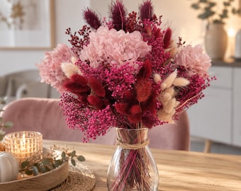 Dried flower bouquet: Hydrangea, berry pink, dried flower decoration, autumn table decoration - living room decoration - autumn decoration - Christmas gift idea