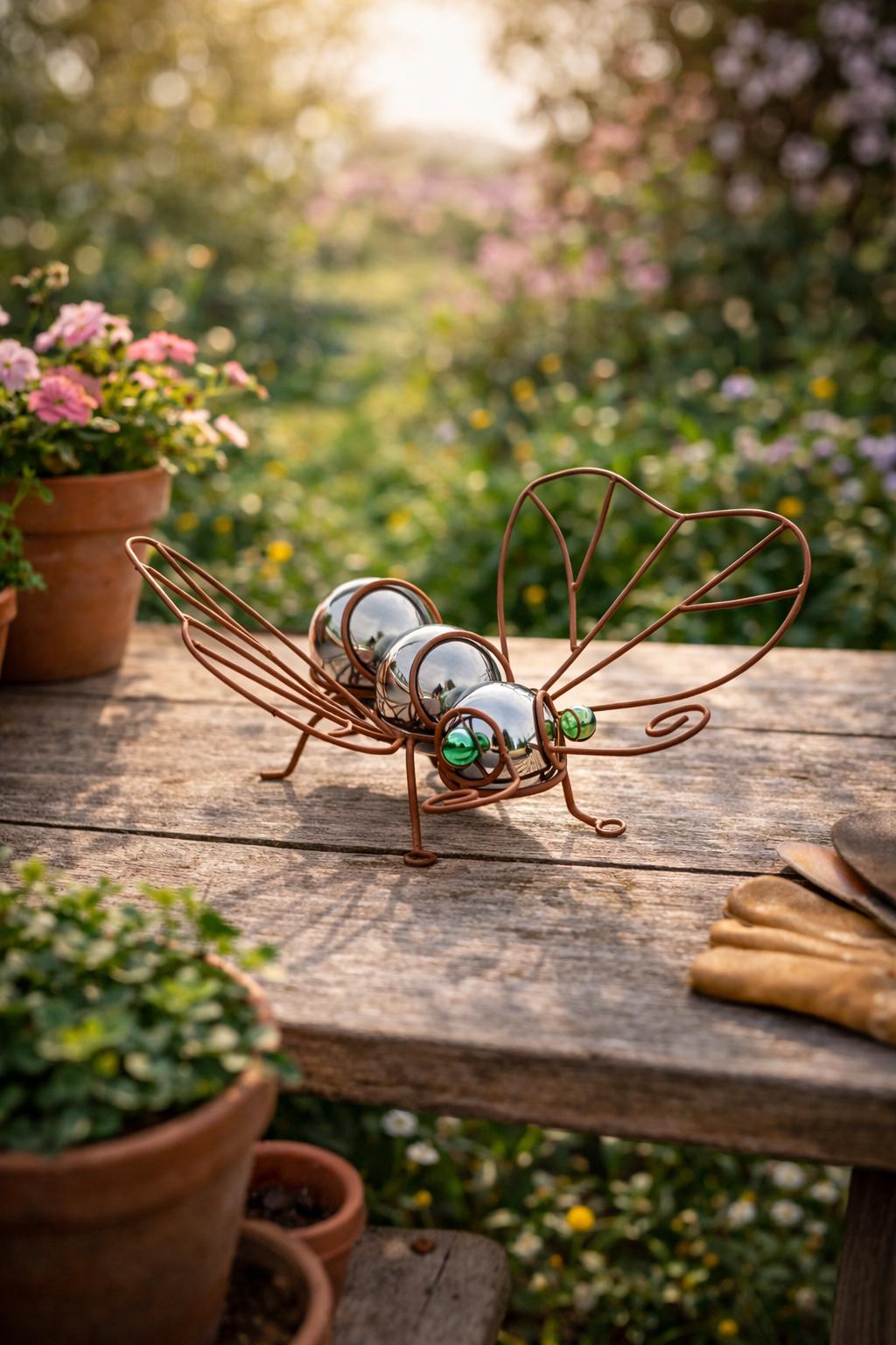 4x Gartenstecker Rost – Set Mit Vogel, Schmetterling, Blume, Wetterfester Metallstecker 27,5 Cm, Deko Für Garten, Terrasse, Balkon, Blumentopf
