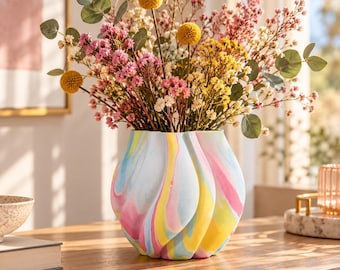 Vaso moderno e colorato, vaso decorativo arcobaleno con effetto 3D – vaso per fiori insolito – decorazione colorata per il soggiorno – idea regalo