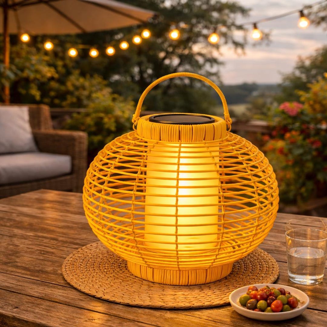 Yellow Solar Lantern, Garden Lantern With Light Sensor, LED Solar