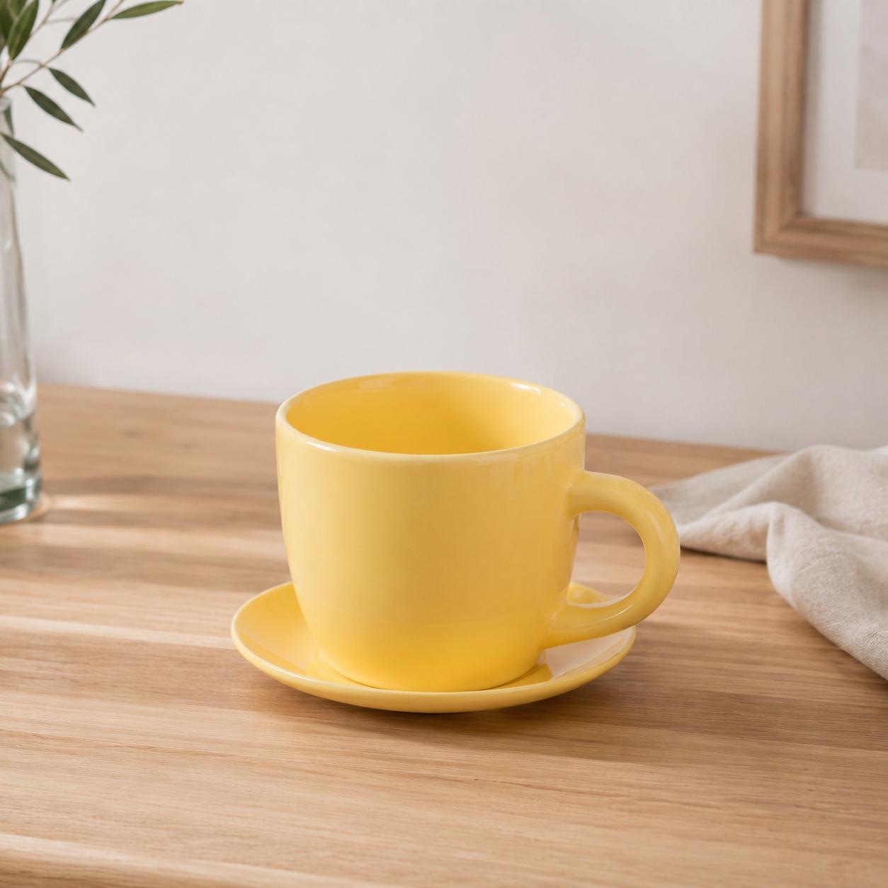 Pflanztasse Keramik mit Untersetzer – Blumentopf Tasse – Pflanzgefäß für Zimmerpflanzen – moderne Wohndeko – Geschenkidee